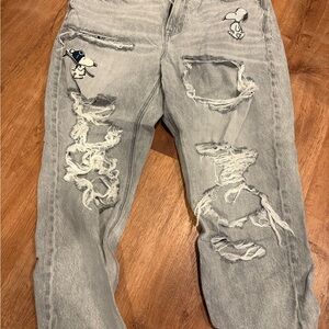 Light Gray Distressed womens Jeans with Cartoon Patch